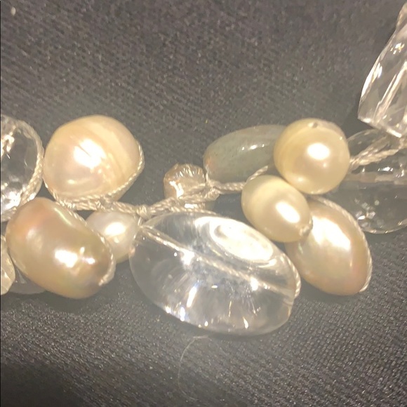 Fresh Water Pearl Glass Beads Silver Necklace - Picture 2 of 3